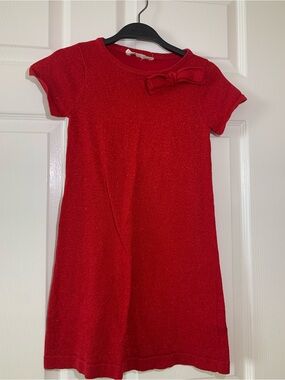 H&M Girls Red Sparkle Knit Dress with Bow, size 6-8